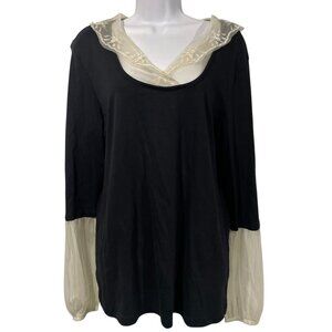 Newport News Black Top Mesh Lace Accents Sz XL Whimsigoth Gothic Victorian